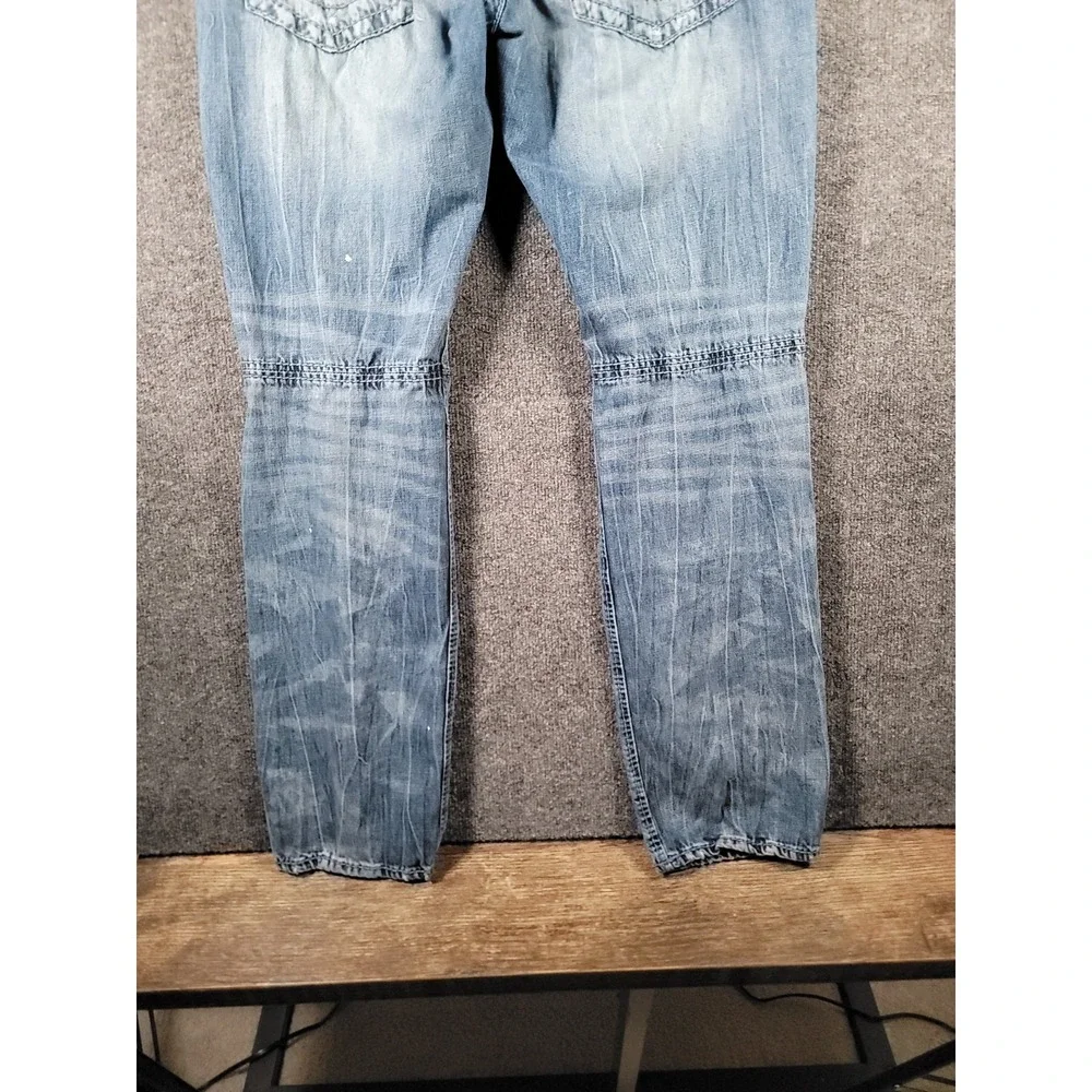 True Religion Moto Slim Big T Jeans Mens 38x32 Blue Biker Distressed Y2K Stretch